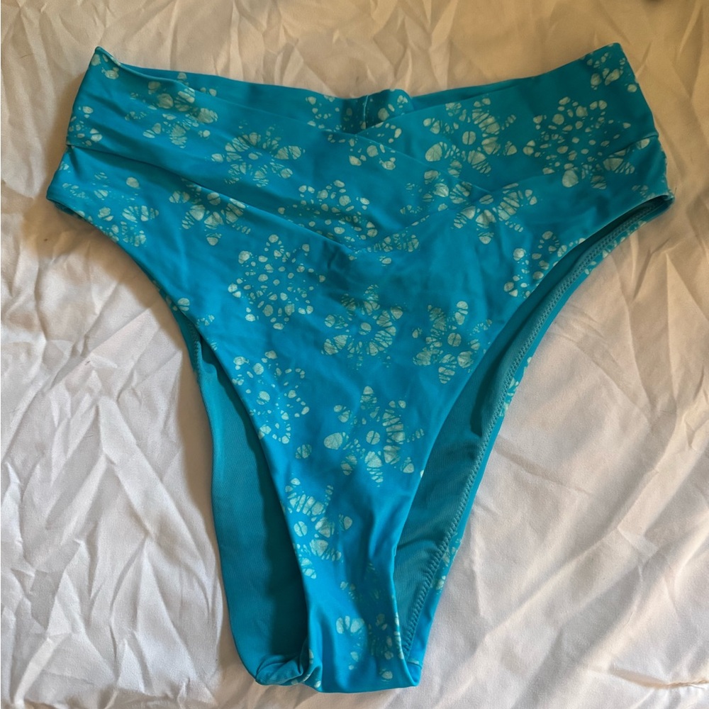 Aerie High Waisted Cheeky Blue Floral Women's Swim Bottom Medium